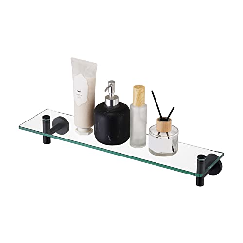 KES Bathroom Glass Shelf with 8 MM-Thick Tempered Glass and SUS 304 Stainless Steel Matte Black Brackets 20-Inch Rectangular Rustproof Storage Organizer Wall Mount, A2021-BK