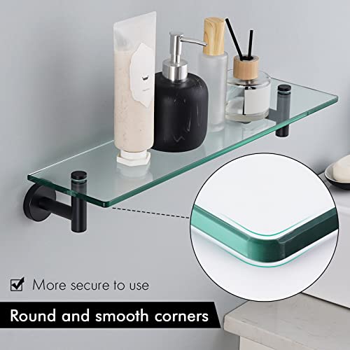 KES Bathroom Glass Shelf with 8 MM-Thick Tempered Glass and SUS 304 Stainless Steel Matte Black Brackets 20-Inch Rectangular Rustproof Storage Organizer Wall Mount, A2021-BK