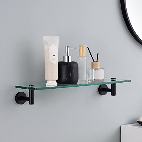 KES Bathroom Glass Shelf with 8 MM-Thick Tempered Glass and SUS 304 Stainless Steel Matte Black Brackets 20-Inch Rectangular Rustproof Storage Organizer Wall Mount, A2021-BK