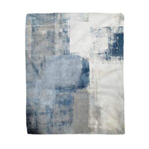 rouihot 50x60 inches flannel throw blanket gray contemporary blue and grey abstract painting home interior home decorative warm cozy soft blanket for couch sofa bed