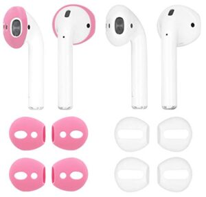 iiexcel (fit in case) 4 pairs replacement super thin slim rubber silicone earbuds ear tips and covers skin for apple airpods 2 1 or earpods headphones (fit in charging case) (white pink)