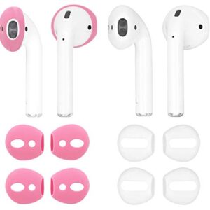 IiEXCEL (Fit in Case) 4 Pairs Replacement Super Thin Slim Rubber Silicone Earbuds Ear Tips and Covers Skin for Apple AirPods 2 1 or EarPods Headphones (Fit in Charging Case) (White Pink)