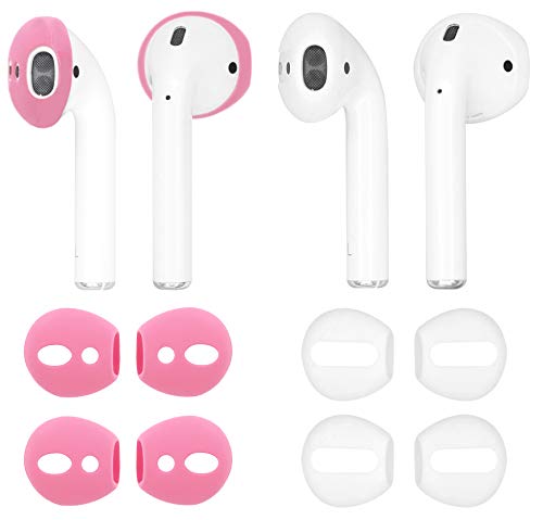 IiEXCEL (Fit in Case) 4 Pairs Replacement Super Thin Slim Rubber Silicone Earbuds Ear Tips and Covers Skin for Apple AirPods 2 1 or EarPods Headphones (Fit in Charging Case) (White Pink)