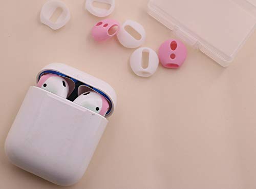 IiEXCEL (Fit in Case) 4 Pairs Replacement Super Thin Slim Rubber Silicone Earbuds Ear Tips and Covers Skin for Apple AirPods 2 1 or EarPods Headphones (Fit in Charging Case) (White Pink)