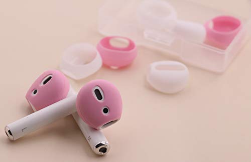 IiEXCEL (Fit in Case) 4 Pairs Replacement Super Thin Slim Rubber Silicone Earbuds Ear Tips and Covers Skin for Apple AirPods 2 1 or EarPods Headphones (Fit in Charging Case) (White Pink)