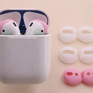 IiEXCEL (Fit in Case) 4 Pairs Replacement Super Thin Slim Rubber Silicone Earbuds Ear Tips and Covers Skin for Apple AirPods 2 1 or EarPods Headphones (Fit in Charging Case) (White Pink)