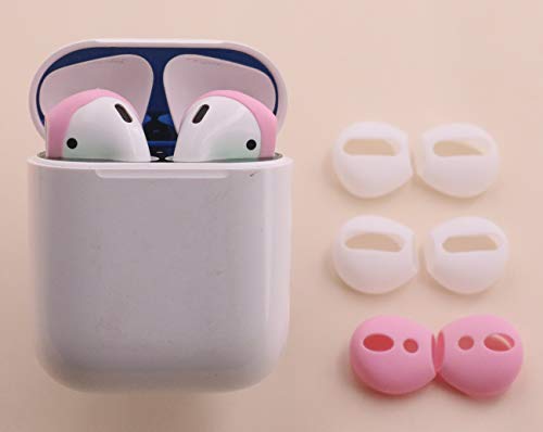 IiEXCEL (Fit in Case) 4 Pairs Replacement Super Thin Slim Rubber Silicone Earbuds Ear Tips and Covers Skin for Apple AirPods 2 1 or EarPods Headphones (Fit in Charging Case) (White Pink)