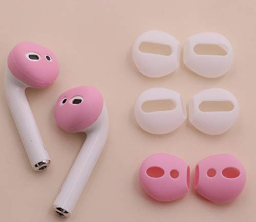 IiEXCEL (Fit in Case) 4 Pairs Replacement Super Thin Slim Rubber Silicone Earbuds Ear Tips and Covers Skin for Apple AirPods 2 1 or EarPods Headphones (Fit in Charging Case) (White Pink)