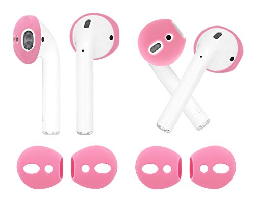 IiEXCEL (Fit in Case) 4 Pairs Replacement Super Thin Slim Rubber Silicone Earbuds Ear Tips and Covers Skin for Apple AirPods 2 1 or EarPods Headphones (Fit in Charging Case) (White Pink)