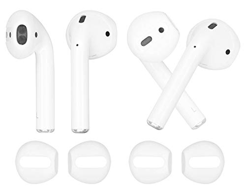 IiEXCEL (Fit in Case) 4 Pairs Replacement Super Thin Slim Rubber Silicone Earbuds Ear Tips and Covers Skin for Apple AirPods 2 1 or EarPods Headphones (Fit in Charging Case) (White Pink)