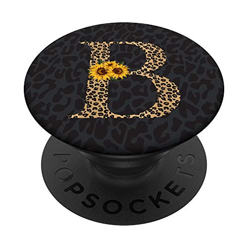 Leopard Cheetah Animal Print Sunflower Monogram Letter B PopSockets Swappable PopGrip