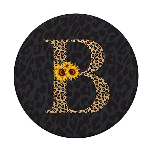 Leopard Cheetah Animal Print Sunflower Monogram Letter B PopSockets Swappable PopGrip