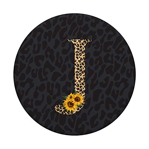 Leopard Cheetah Animal Print Sunflower Monogram Letter J PopSockets Swappable PopGrip