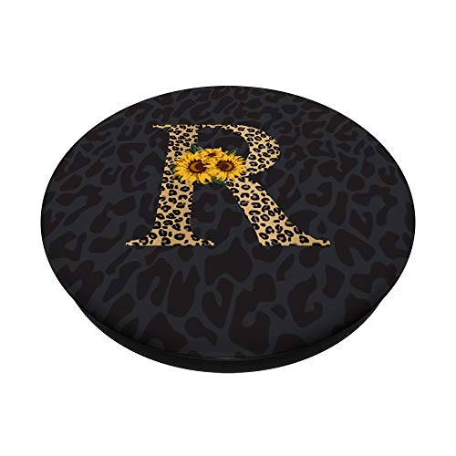 Leopard Cheetah Animal Print Sunflower Monogram Letter R PopSockets Swappable PopGrip