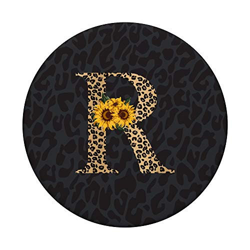 Leopard Cheetah Animal Print Sunflower Monogram Letter R PopSockets Swappable PopGrip