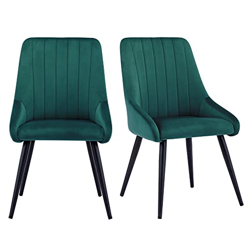 Duhome Dining Chairs Accent Chair Set of 2, Upholstered Tufted Armless Chair Leisure Chair Mid Century High-Back Modern Velvet Chair Side Chair for Dining Room Living Room Bedroom Coffee Dark Green