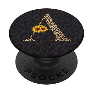 leopard cheetah animal print sunflower monogram letter a popsockets swappable popgrip