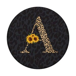 Leopard Cheetah Animal Print Sunflower Monogram Letter A PopSockets Swappable PopGrip