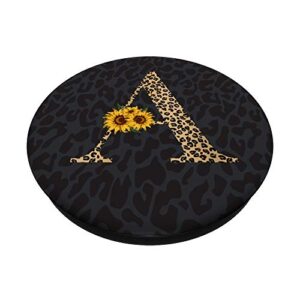 Leopard Cheetah Animal Print Sunflower Monogram Letter A PopSockets Swappable PopGrip