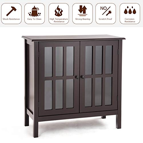 Tangkula Sideboard Buffet Storage Cabinet, Kitchen Storage Cabinet with 2 Glass Doors, Liquor Cabinet for Home Kitchen Dining Room, Cupboard Console Table, Curio Cabinet (Coffee)