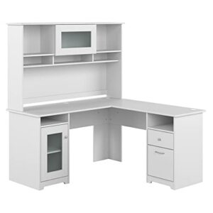 bush furniture cabot desk with hutch | corner with storage for home office | l shaped computer, 60w, white