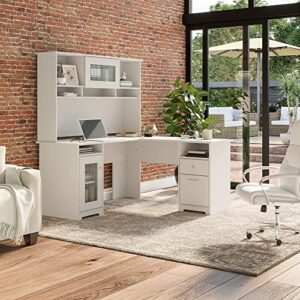 Bush Furniture Cabot Desk with Hutch | Corner with Storage for Home Office | L Shaped Computer, 60W, White