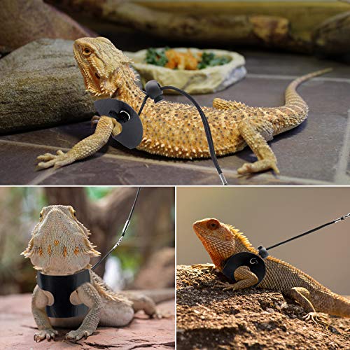 BWOGUE Bearded Dragon Harness and Leash Adjustable Leather Lizard Reptiles Harness Leash for Amphibians and Other Small Pet Animals (S,M,L,3 Pack)