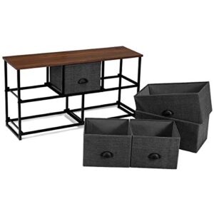 Giantex Dresser Storage Tower W/ 5 Foldable Cloth Storage Cubes,Wood Top Easy Pull Removable Fabric Bins, Organizer Unit 39.5’’(L)X12’’(W)X21’’(H) for Bedroom, Closet, Hallway, Nursery Room(Black)