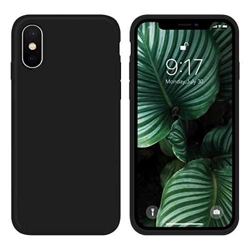 OuXul Case for iPhone X/iPhone Xs Case Liquid Silicone Gel Rubber Phone Case,iPhone X/iPhone Xs 5.8 Inch Full Body Slim Soft Microfiber Lining Protective Case（Black）