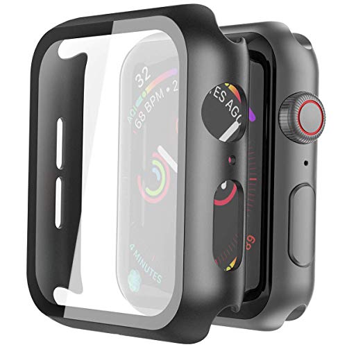 Misxi 2 Pack Hard PC Case with Tempered Glass Screen Protector Compatible with Apple Watch Series 6 SE Series 5 Series 4 44mm, Black