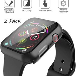 Misxi 2 Pack Hard PC Case with Tempered Glass Screen Protector Compatible with Apple Watch Series 6 SE Series 5 Series 4 44mm, Black