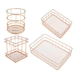 sing f ltd 4x rose gold wire mesh basket box storage container metal storage baskets set iron hollow makeup brush holderbathroom bedroom decor