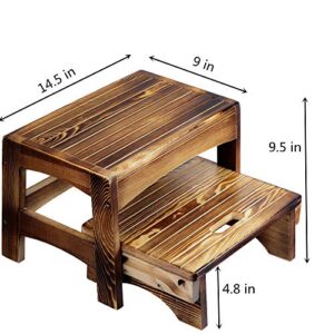 URFORESTIC Handcrafted Solid Wood Bed Step Stool-Foot Stool Kitchen Stools Bed Steps Small Step Ladder Bathroom Stools (Burned)