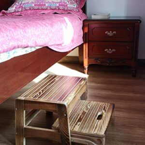 URFORESTIC Handcrafted Solid Wood Bed Step Stool-Foot Stool Kitchen Stools Bed Steps Small Step Ladder Bathroom Stools (Burned)