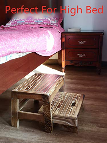 URFORESTIC Handcrafted Solid Wood Bed Step Stool-Foot Stool Kitchen Stools Bed Steps Small Step Ladder Bathroom Stools (Burned)