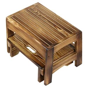 URFORESTIC Handcrafted Solid Wood Bed Step Stool-Foot Stool Kitchen Stools Bed Steps Small Step Ladder Bathroom Stools (Burned)