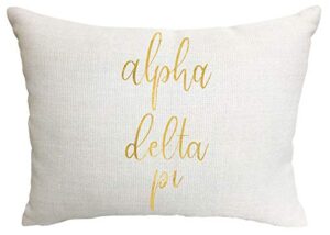 sorority shop alpha delta pi pillow – gold script design, 12" x 16" lumbar pillow sorority