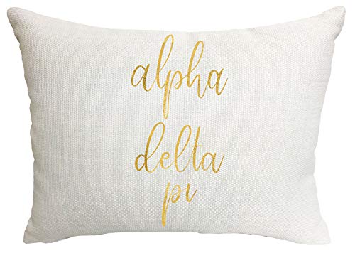 Sorority Shop Alpha Delta Pi Pillow – Gold Script Design, 12" x 16" Lumbar Pillow Sorority