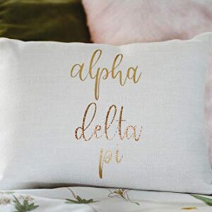 Sorority Shop Alpha Delta Pi Pillow – Gold Script Design, 12" x 16" Lumbar Pillow Sorority