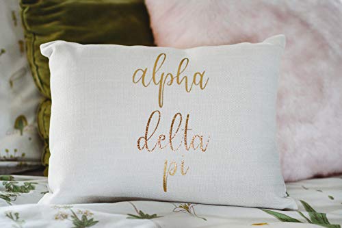 Sorority Shop Alpha Delta Pi Pillow – Gold Script Design, 12" x 16" Lumbar Pillow Sorority