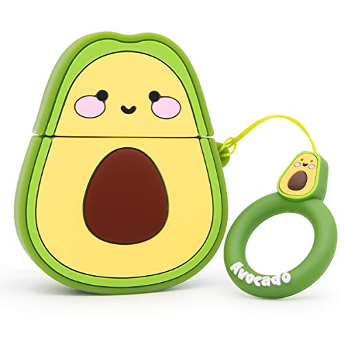 Yonocosta Cute Airpods Case, Airpods 2 Case, Funny 3D Cartoon Fruit Avocado Case, Soft Silicone Full Protection Shockproof Charging Case Cover with Keychain Airpods 1&2 case for Kids Girls Boys Women