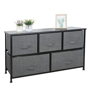 SUPER DEAL 5 Drawer Fabric Dresser Chests of Drawers, Wide Storage Tower Heavy Duty Steel Frame, Wood Top, Kids Toys Organizer Unit for Bedroom Livingroom Closet Nursery Hallway, Dark Grey