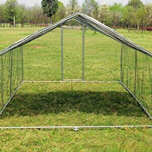 Large Metal Chicken Coop for 25 Chickens Walk in Poultry Cage Heavy Duty Spire Shaped Chicken Run House Outdoor Chicken Pen Wire Fence Enclosure for Yard with Waterproof & Anti-UV Cover 13x10x6.6Ft