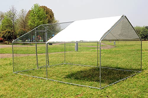 Large Metal Chicken Coop for 25 Chickens Walk in Poultry Cage Heavy Duty Spire Shaped Chicken Run House Outdoor Chicken Pen Wire Fence Enclosure for Yard with Waterproof & Anti-UV Cover 13x10x6.6Ft