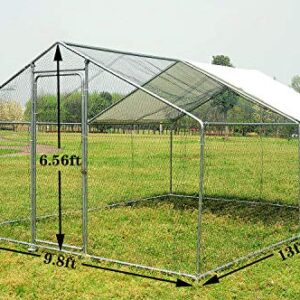 Large Metal Chicken Coop for 25 Chickens Walk in Poultry Cage Heavy Duty Spire Shaped Chicken Run House Outdoor Chicken Pen Wire Fence Enclosure for Yard with Waterproof & Anti-UV Cover 13x10x6.6Ft