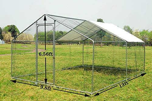 Large Metal Chicken Coop for 25 Chickens Walk in Poultry Cage Heavy Duty Spire Shaped Chicken Run House Outdoor Chicken Pen Wire Fence Enclosure for Yard with Waterproof & Anti-UV Cover 13x10x6.6Ft