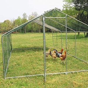 Large Metal Chicken Coop for 25 Chickens Walk in Poultry Cage Heavy Duty Spire Shaped Chicken Run House Outdoor Chicken Pen Wire Fence Enclosure for Yard with Waterproof & Anti-UV Cover 13x10x6.6Ft