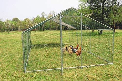 Large Metal Chicken Coop for 25 Chickens Walk in Poultry Cage Heavy Duty Spire Shaped Chicken Run House Outdoor Chicken Pen Wire Fence Enclosure for Yard with Waterproof & Anti-UV Cover 13x10x6.6Ft