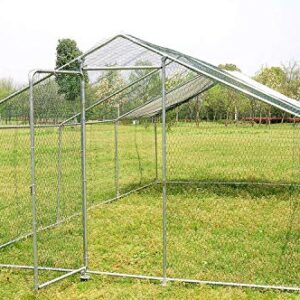 Large Metal Chicken Coop for 25 Chickens Walk in Poultry Cage Heavy Duty Spire Shaped Chicken Run House Outdoor Chicken Pen Wire Fence Enclosure for Yard with Waterproof & Anti-UV Cover 13x10x6.6Ft