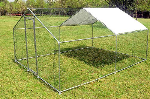 Large Metal Chicken Coop for 25 Chickens Walk in Poultry Cage Heavy Duty Spire Shaped Chicken Run House Outdoor Chicken Pen Wire Fence Enclosure for Yard with Waterproof & Anti-UV Cover 13x10x6.6Ft